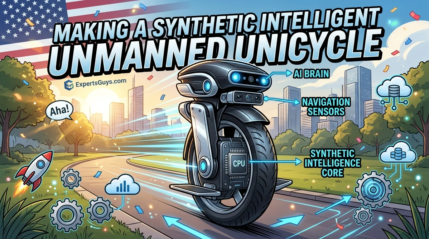 Concept render of a single-wheel autonomous robot in a dark robotics laboratory