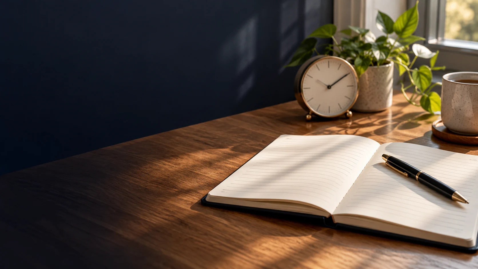 Notebook and pen ready for a brief appointment record