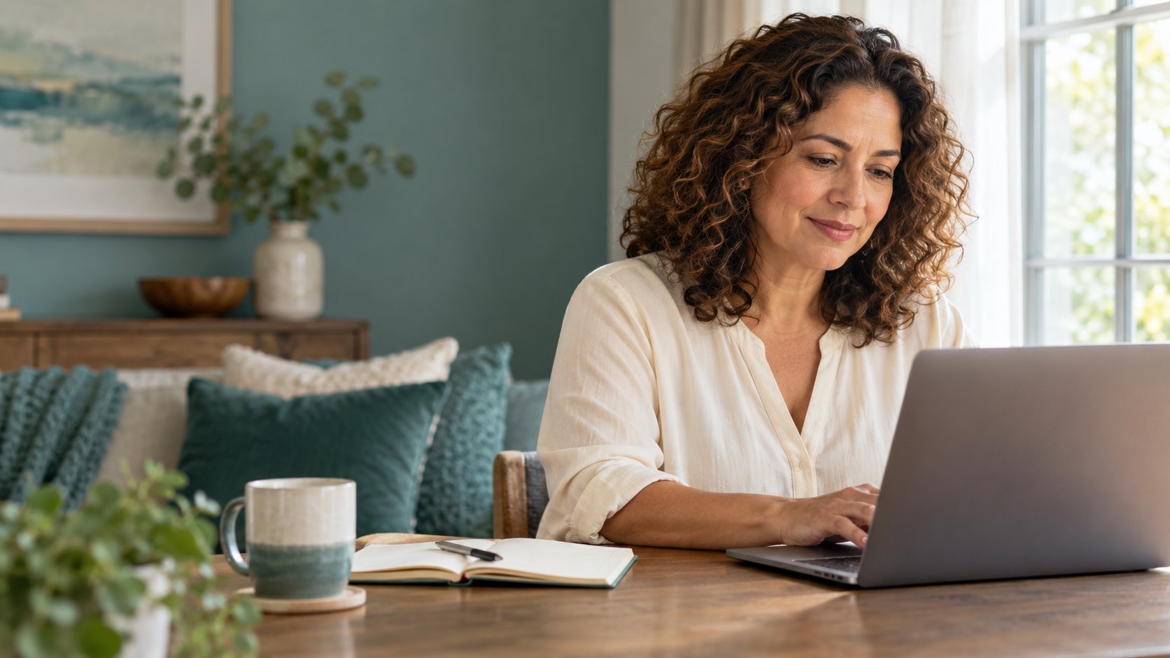 Woman writing a brief observation at a quiet home desk