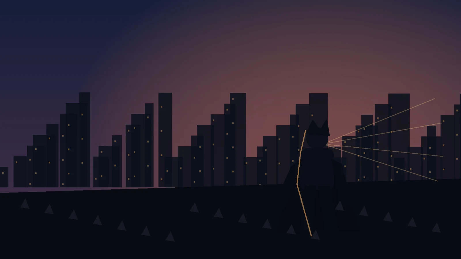 Original anime-inspired city aftermath scene with a lone heroic silhouette