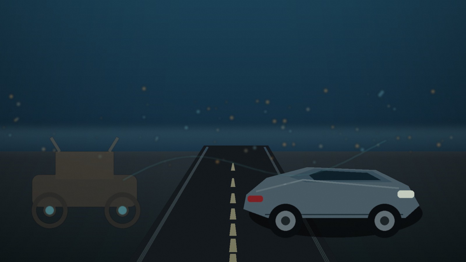 Abstract automotive road scene connecting early and modern electrified driving
