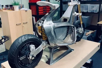 This electric scooter is made from sheets of steel folded like origami. Watch the video