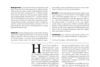 Folate Vitamin B12 Homocysteine And The Mthfr 677ct Polymorphism In Anxiety And Depression
