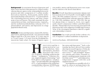 Folate, Vitamin B12, Homocysteine, And The Mthfr 677ct Polymorphism In Anxiety And Depression