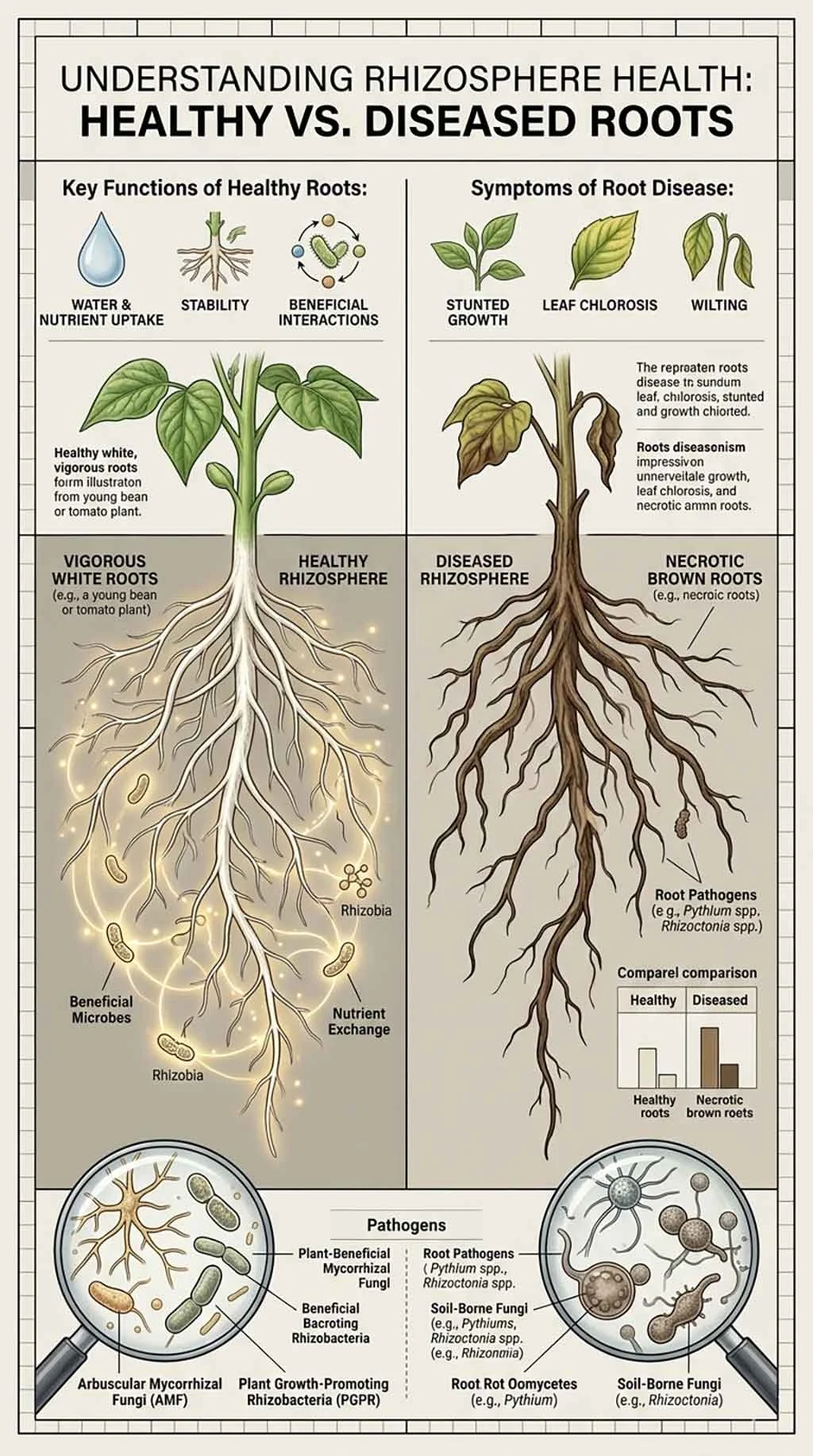 Healthy plant roots supported by beneficial microbes