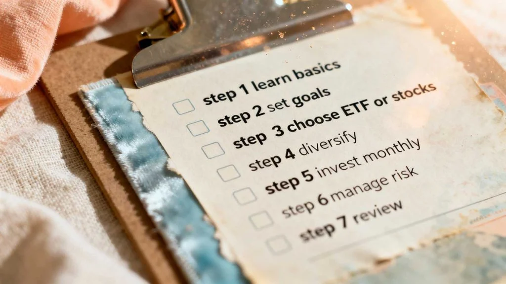 Checklist showing steps for beginners to start AI investing.