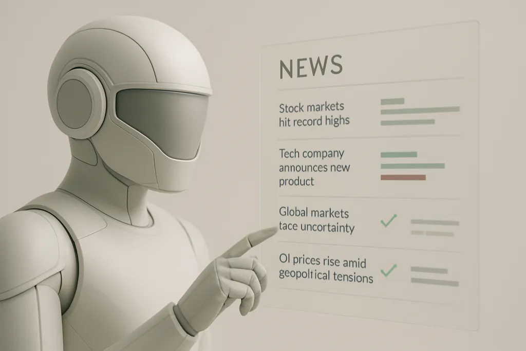 Diagram showing AI analyzing news sentiment and trading signals.