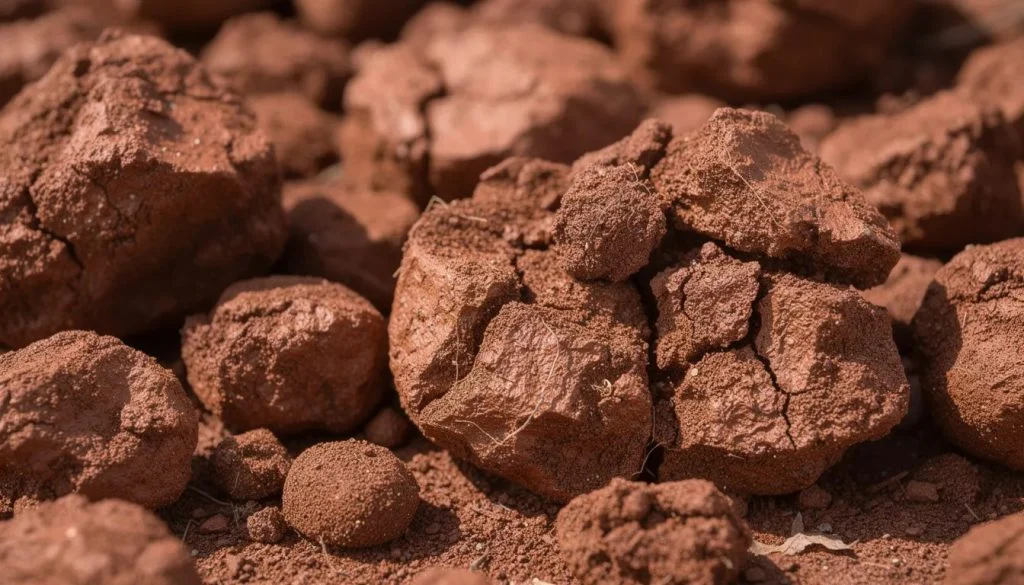 Close-up of clay soil showing dense, compact structure