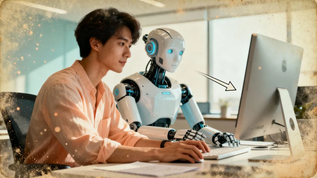 Illustration of AI assisting humans at work rather than replacing them
