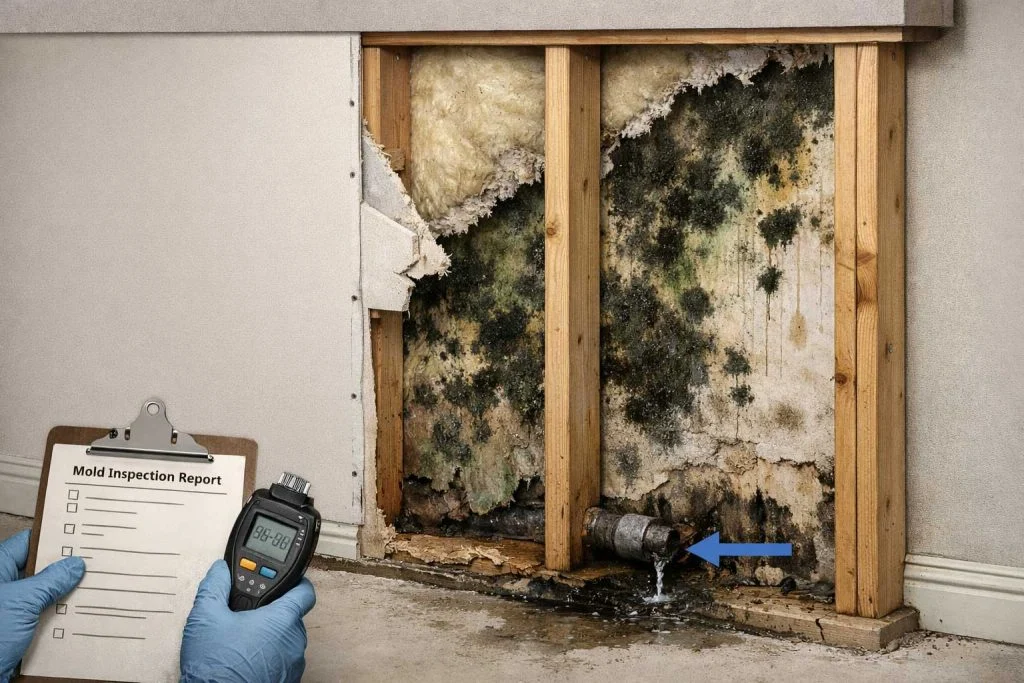 Hidden mold growing behind interior wall