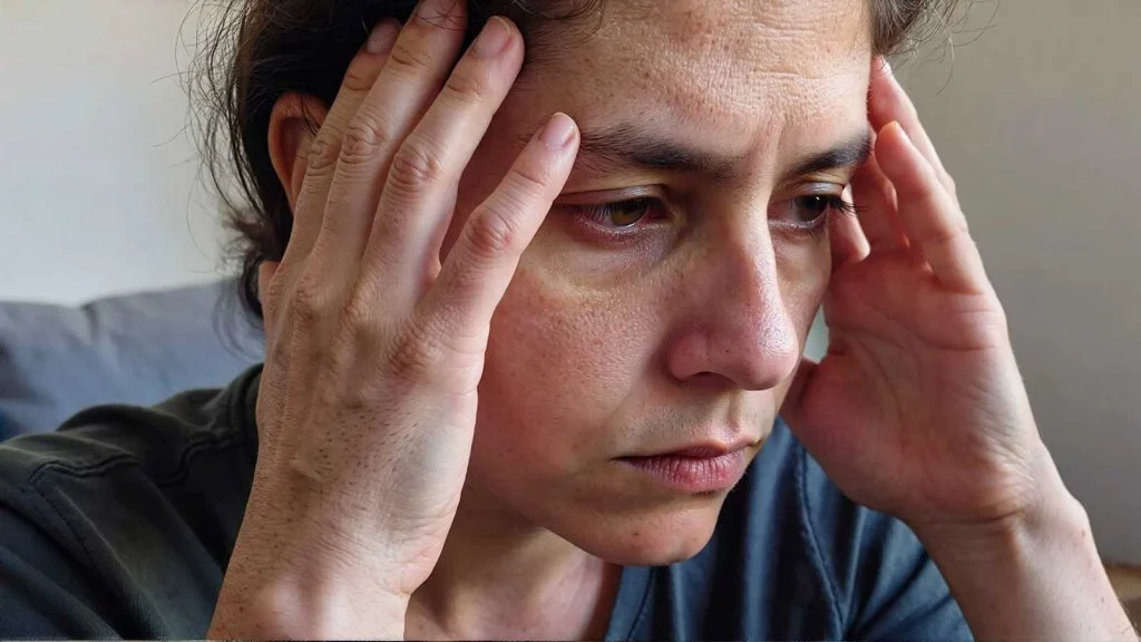 A person showing signs of mental exhaustion during daily life
