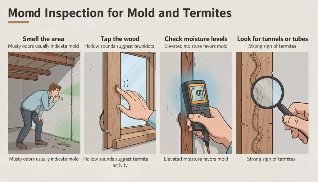 Home inspection for mold damage and termite damage