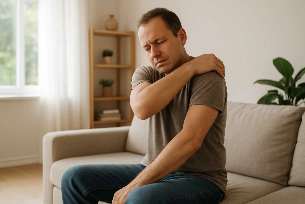 A person experiencing physical tiredness after everyday activity