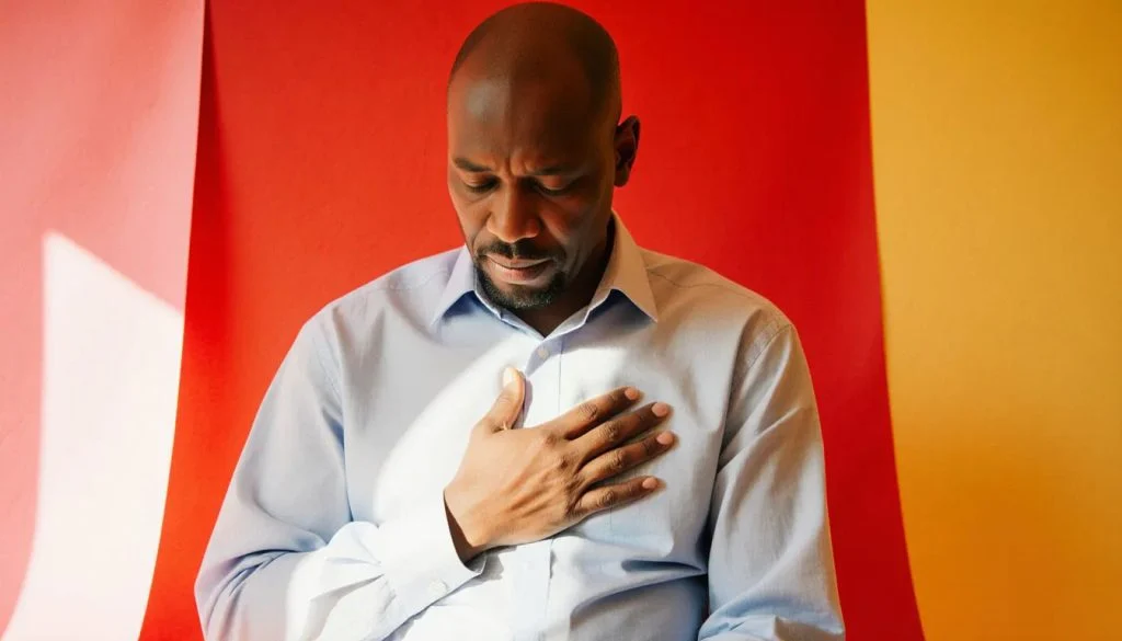 A person calmly paying attention to subtle physical body signals during daily life