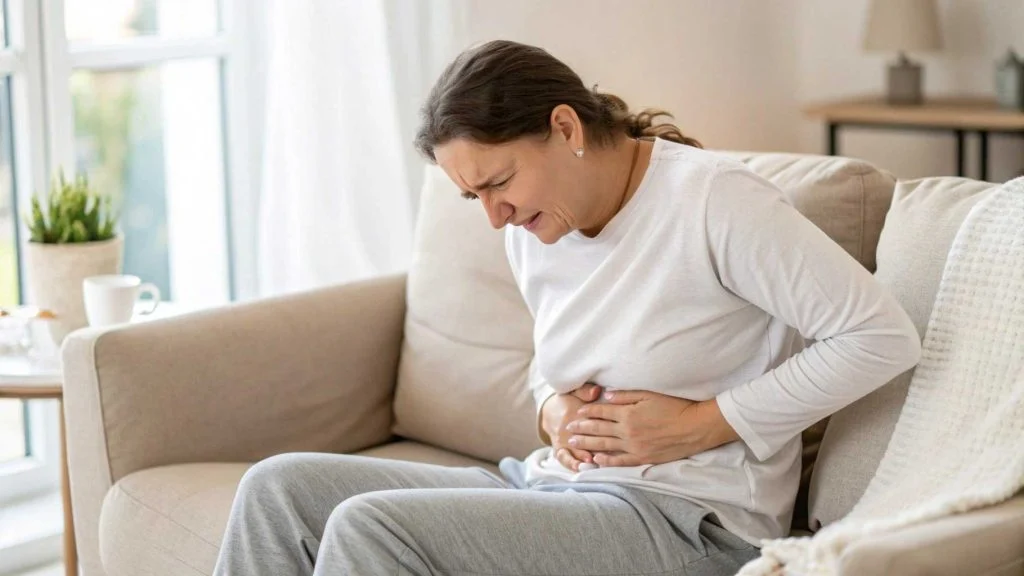 A person experiencing mild digestive discomfort as part of daily life