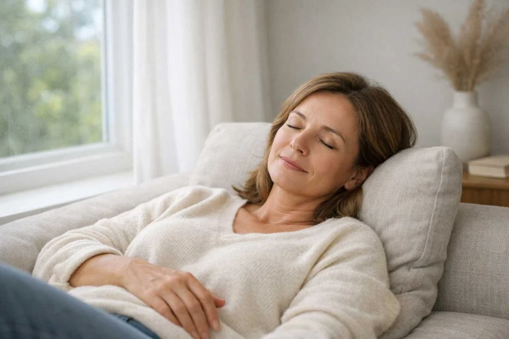 A person resting calmly to support physical and mental recovery