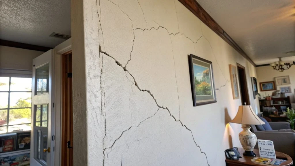 Wall cracks caused by termite-weakened internal framing