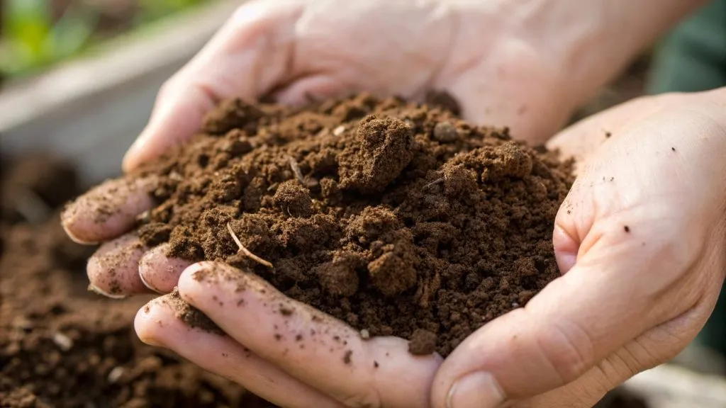 Close-up photo of healthy loam soil held in hand