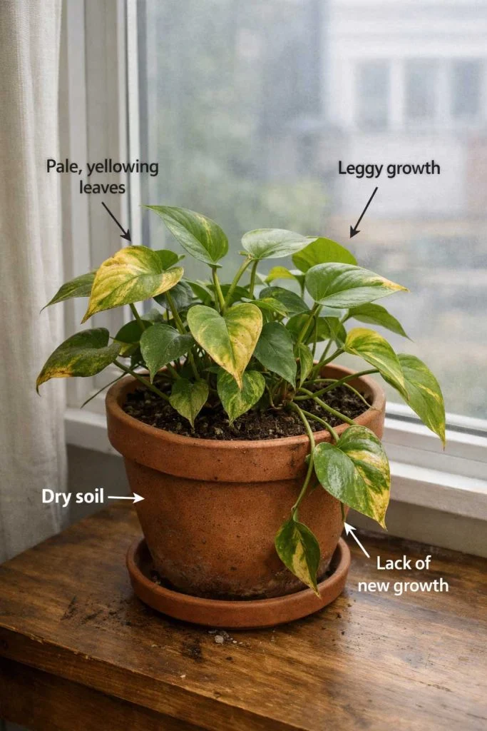 Plants survive in low light but stop growing