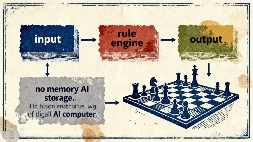 Diagram showing a reactive machine AI responding to inputs without memory.