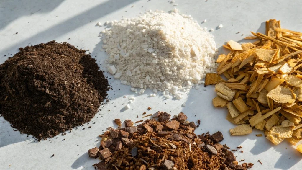 Compost, perlite, bark chips for soil improvement
