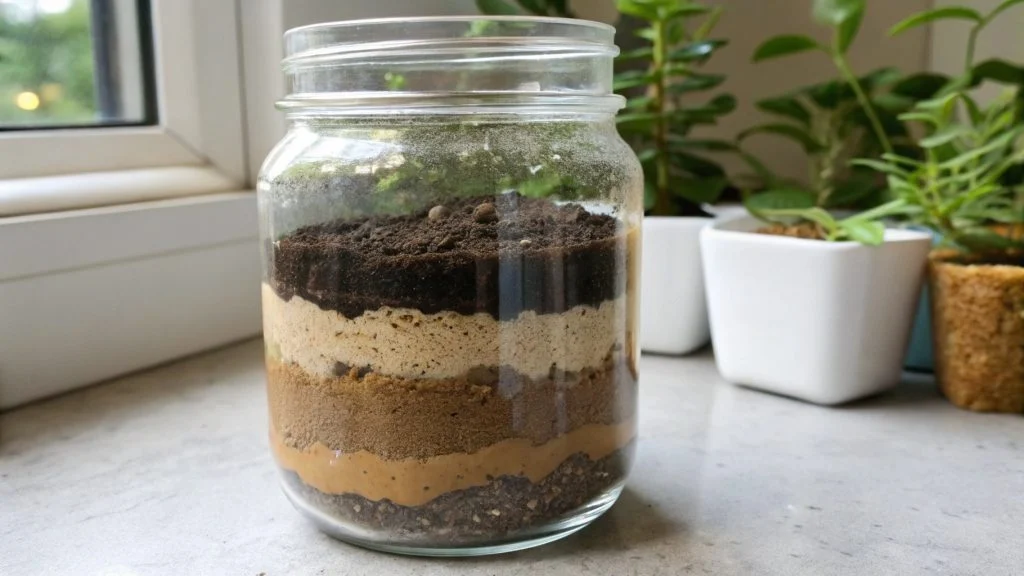 Jar with separated soil layers inside