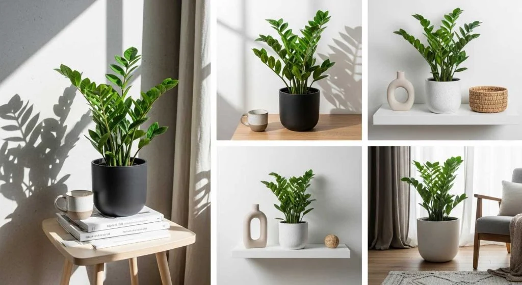 ZZ plant in a modern indoor setting with indirect light