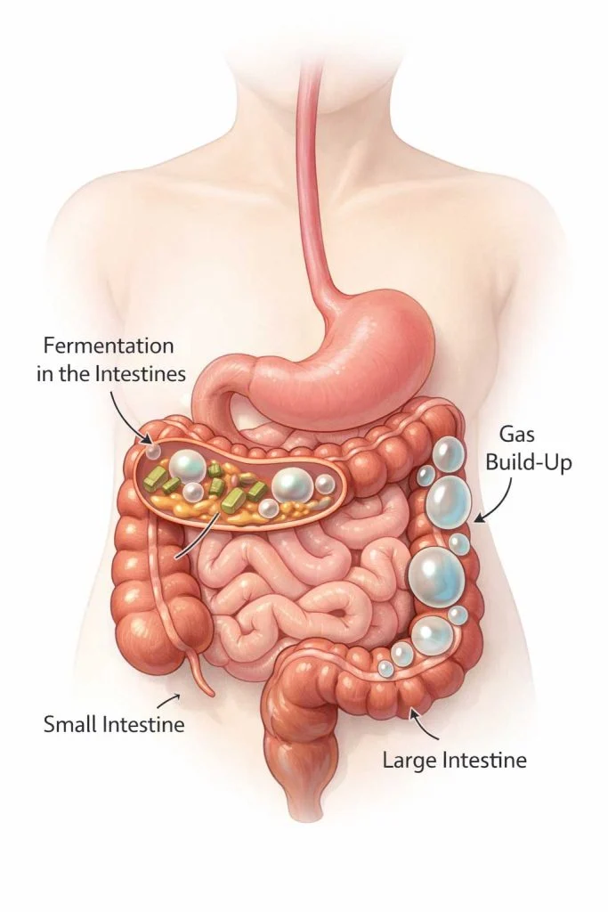 How digestion and fermentation cause bloating in the stomach and intestines