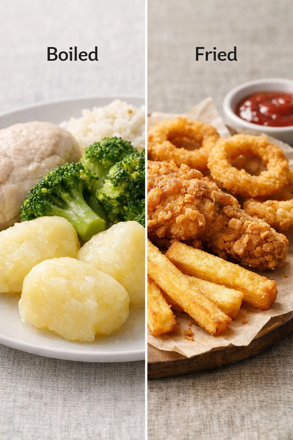 Boiled food versus fried food texture