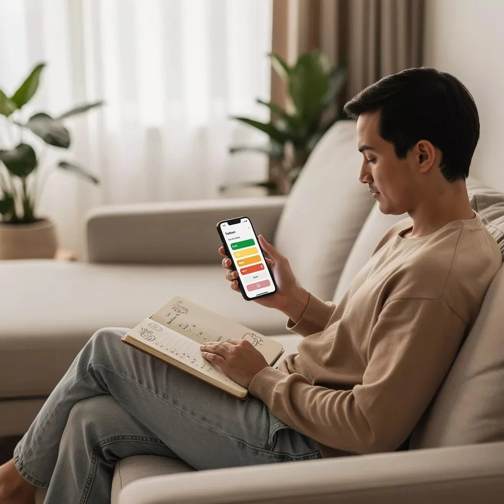 Person tracking meals and bloating symptoms