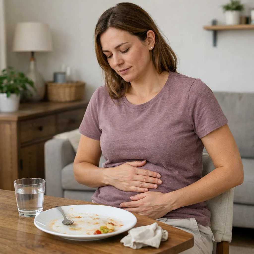 Person experiencing bloating after drinking milk