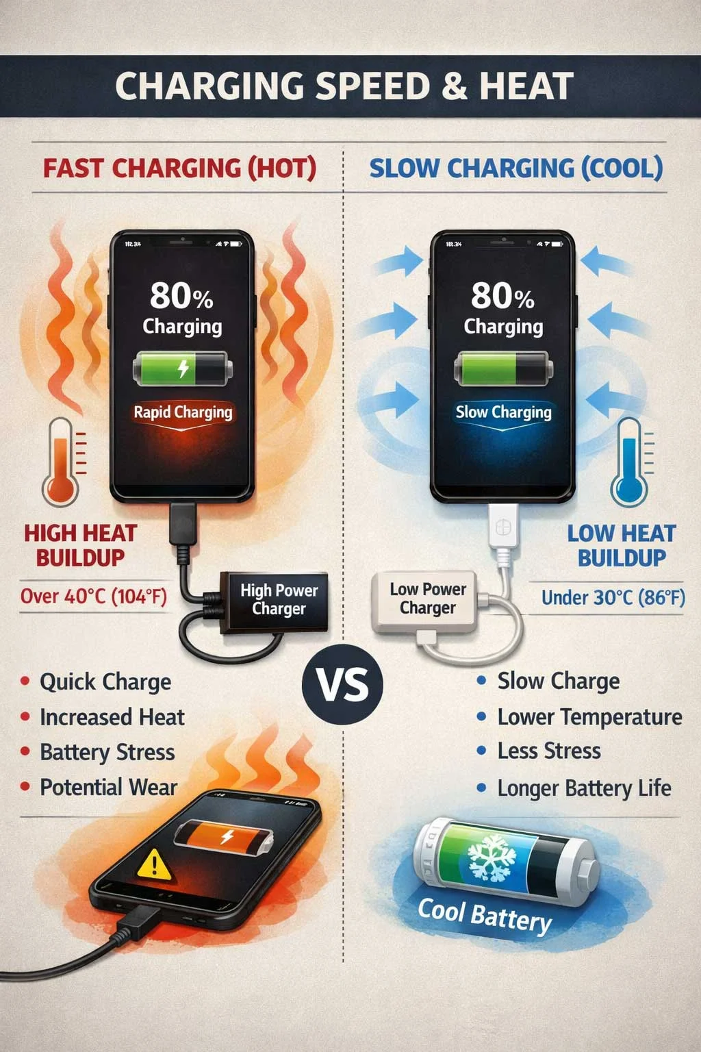 Smartphone battery efficiency compared to fast charging impact