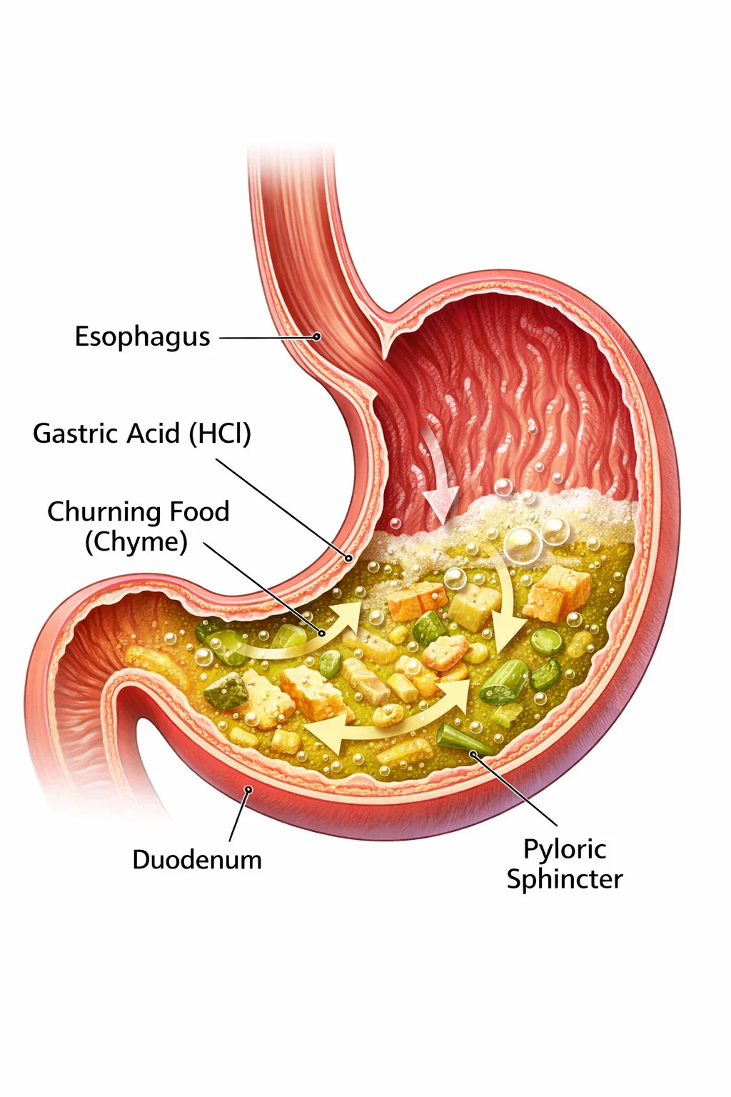stomach acid breaking down food during digestion