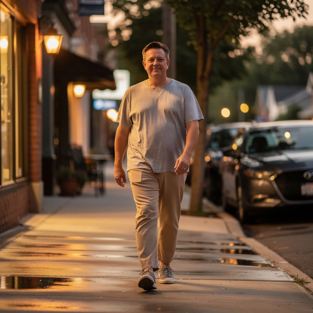 Person taking a calm walk after a meal