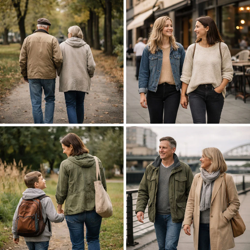 Different people benefiting from walking in everyday environments