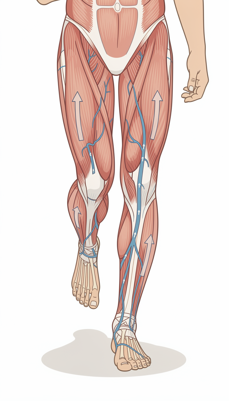 Illustration showing how walking improves blood circulation in the legs