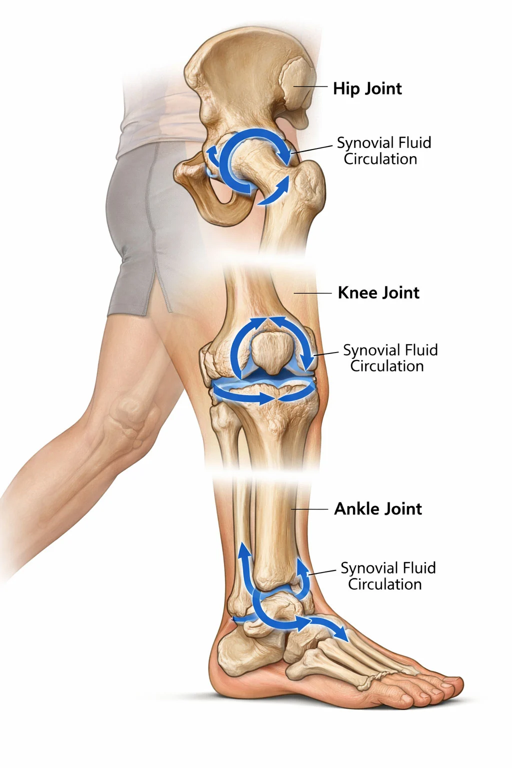 Illustration showing how walking supports joint lubrication and movement