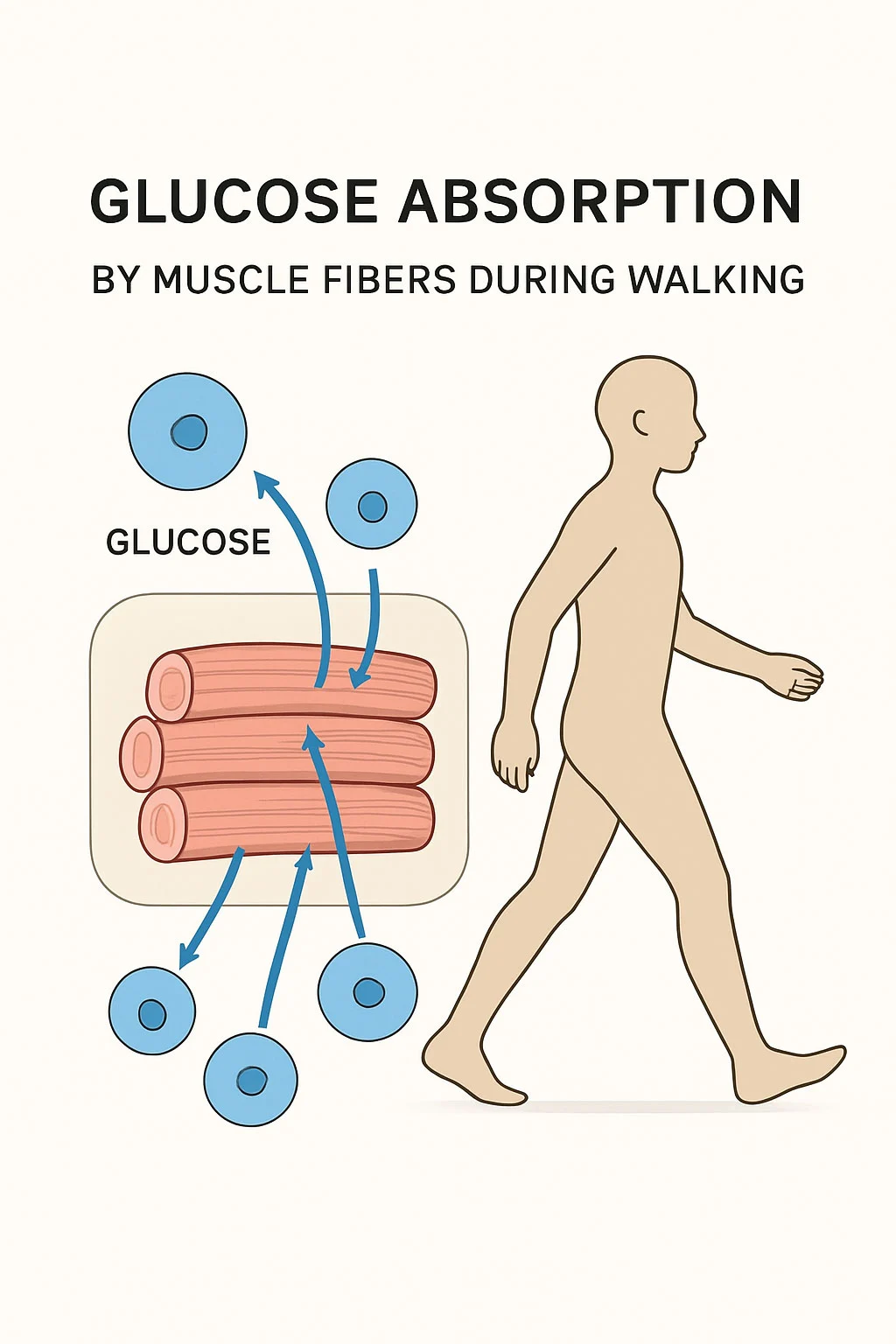 Diagram showing how walking improves glucose uptake in muscles