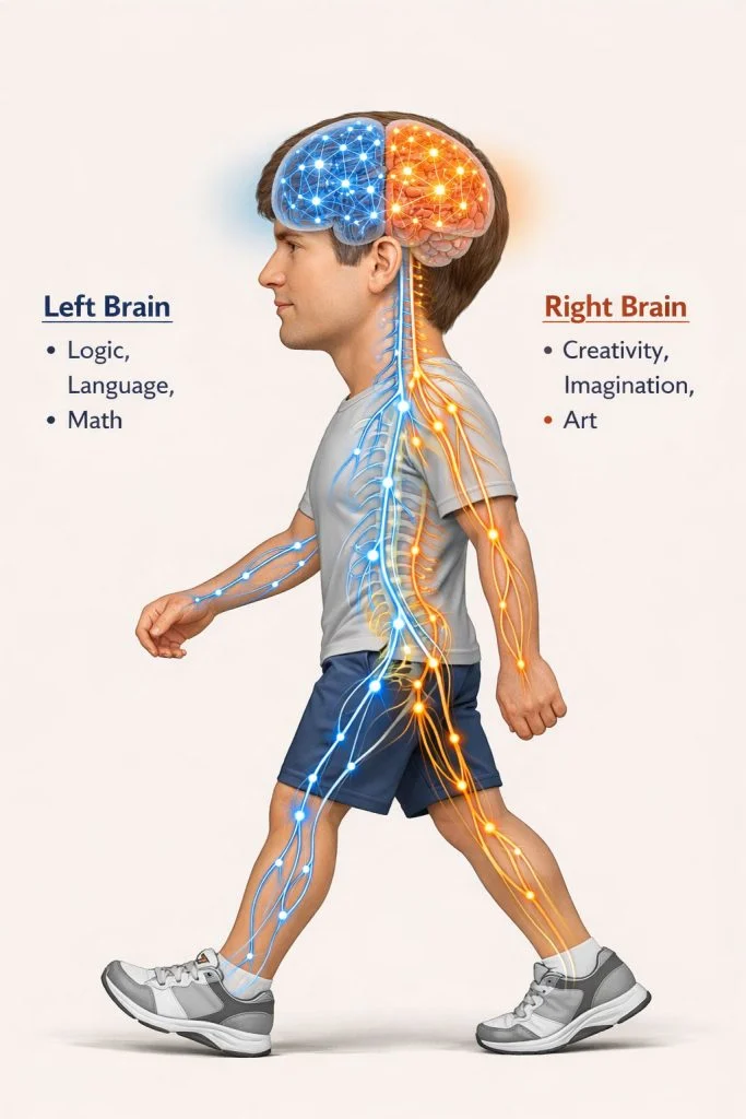Illustration showing how walking supports nervous system balance