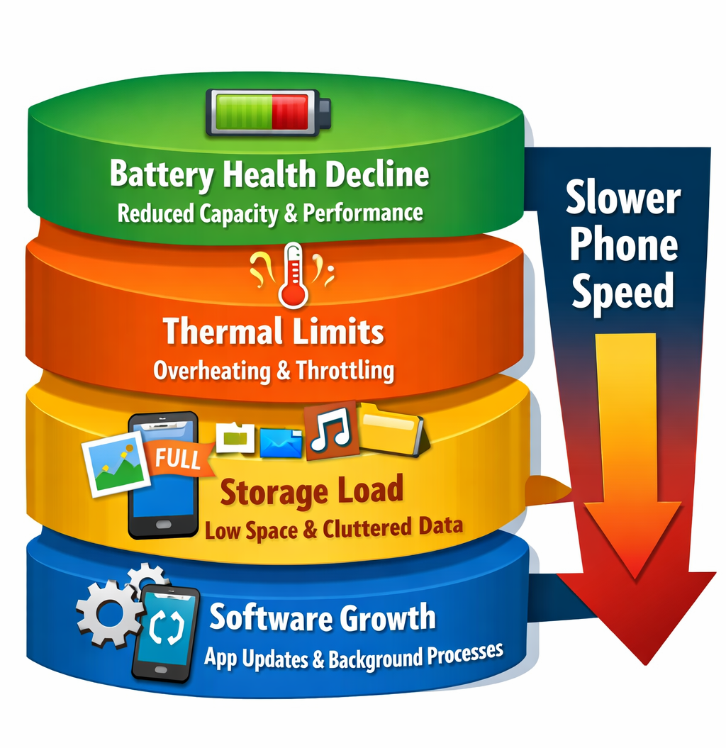 Reasons smartphones slow down over time explained visually