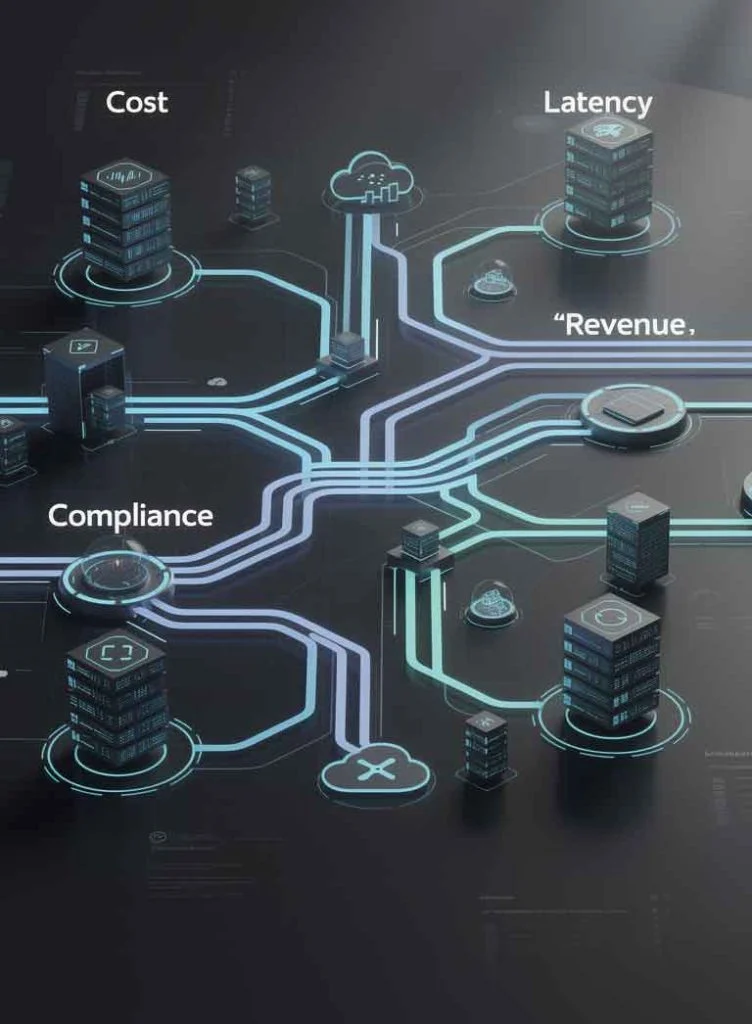Executive decision architecture map for selecting AI chatbot based on operational constraint