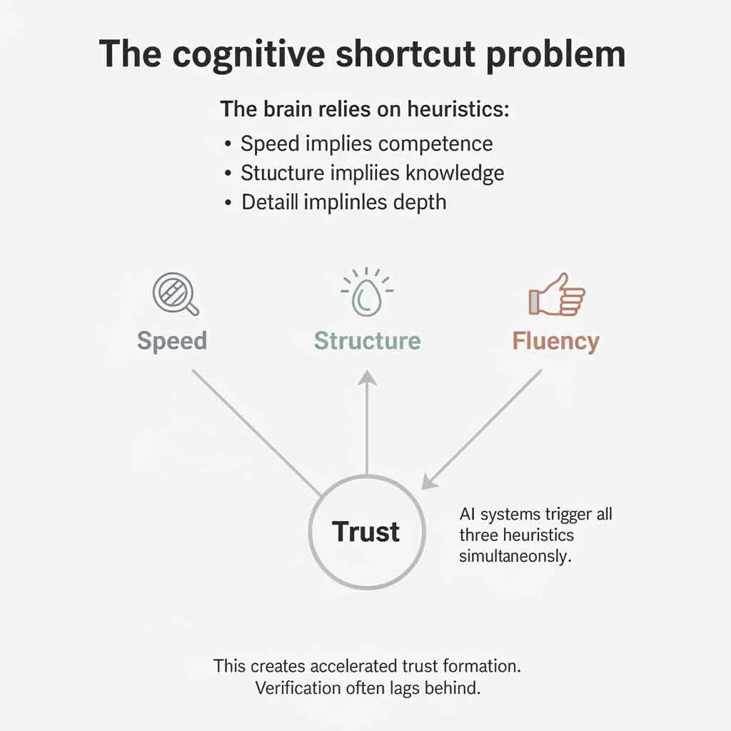 Diagram illustrating cognitive shortcuts triggered by AI fluency