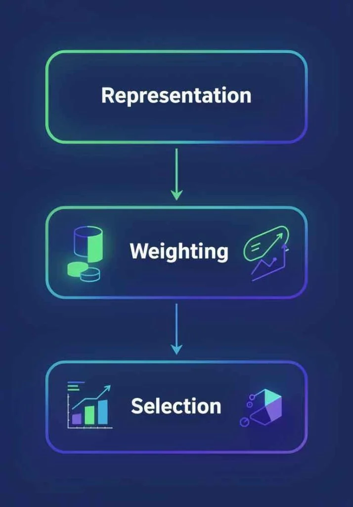 Diagram showing representation layer, weighting layer, and probabilistic output layer in AI systems