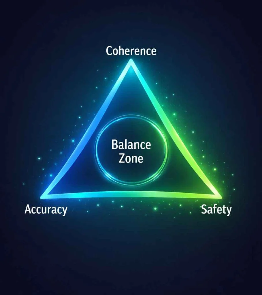 Diagram showing trade-offs between AI coherence, accuracy, and safety optimization