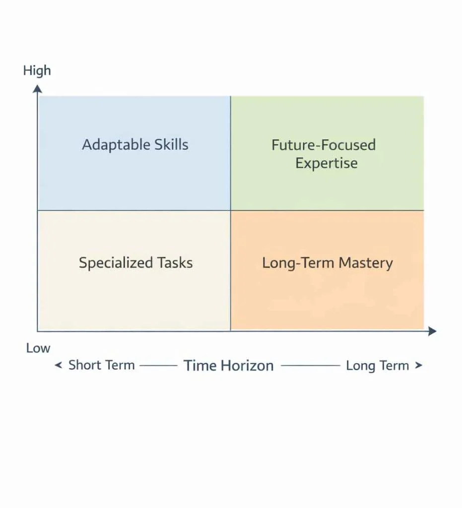 Career decision matrix comparing stability and growth based on time horizon and skill portability
