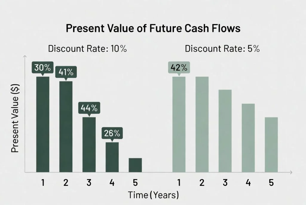 Impact of higher discount rate on present value of future cash flows