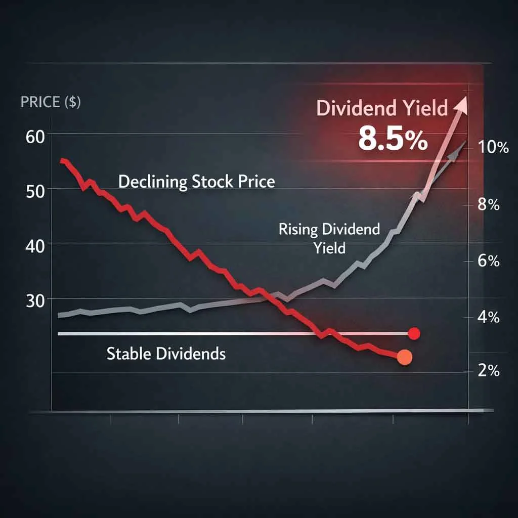 High dividend yield resulting from falling share price indicating potential yield trap
