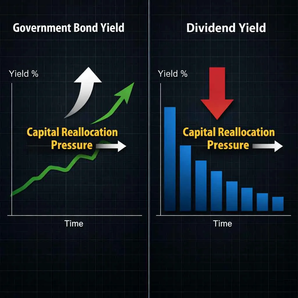 Comparison of dividend yield and government bond yield under rising interest rate environment