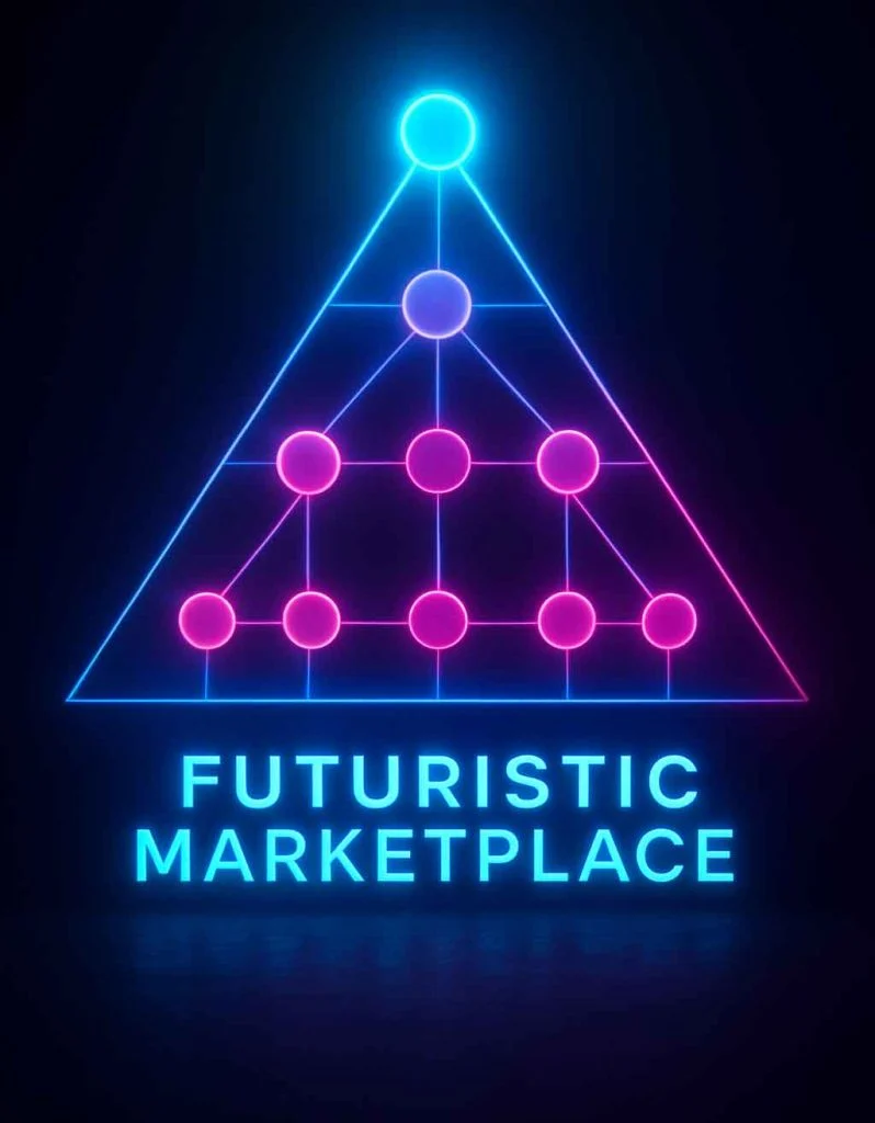 Digital marketplace pyramid structure showing top-tier dominant sellers and lower-tier entrants