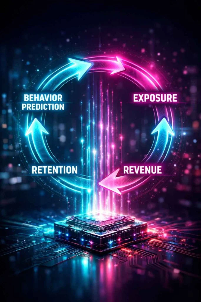 Circular loop showing silicon powering behavior prediction and revenue cycle